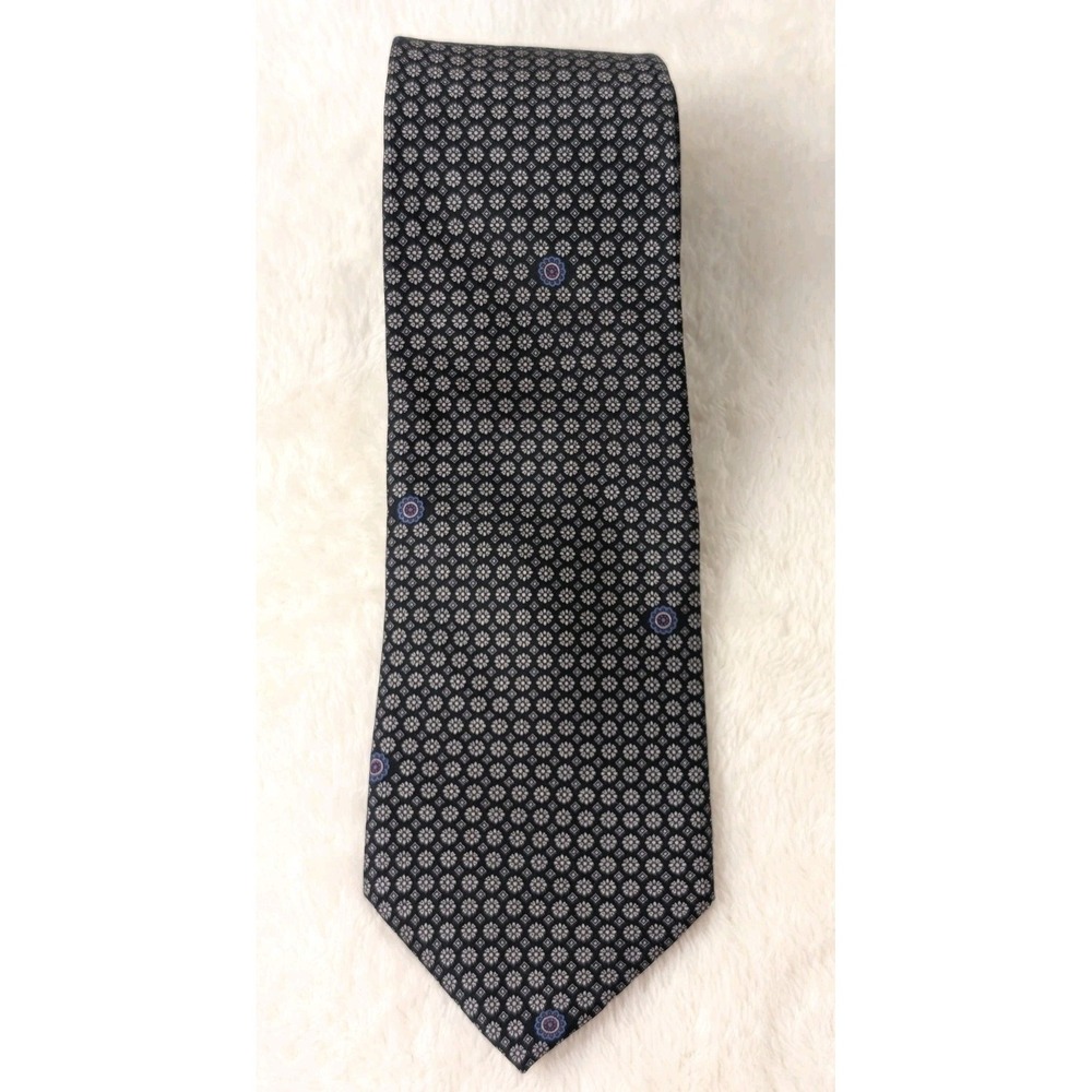 Paco Rabanne Italian Silk Tie Black Blue Geometric Pattern Men's Luxury Necktie‎